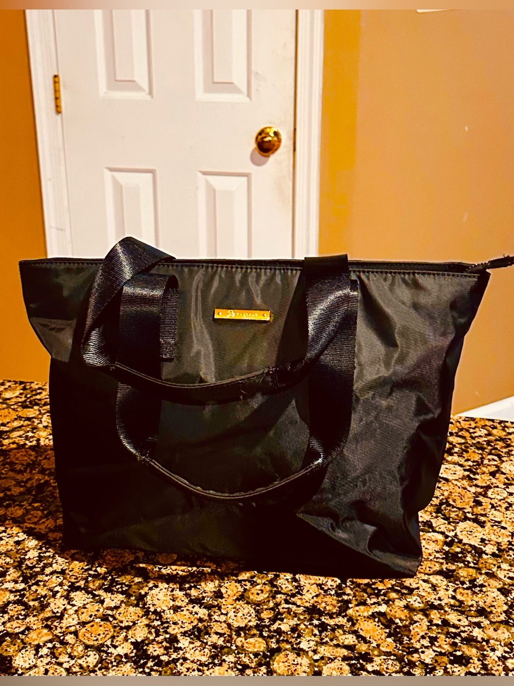Joy  Mangano  Black  Gorgeous  Tote with Gold Plate Accent.